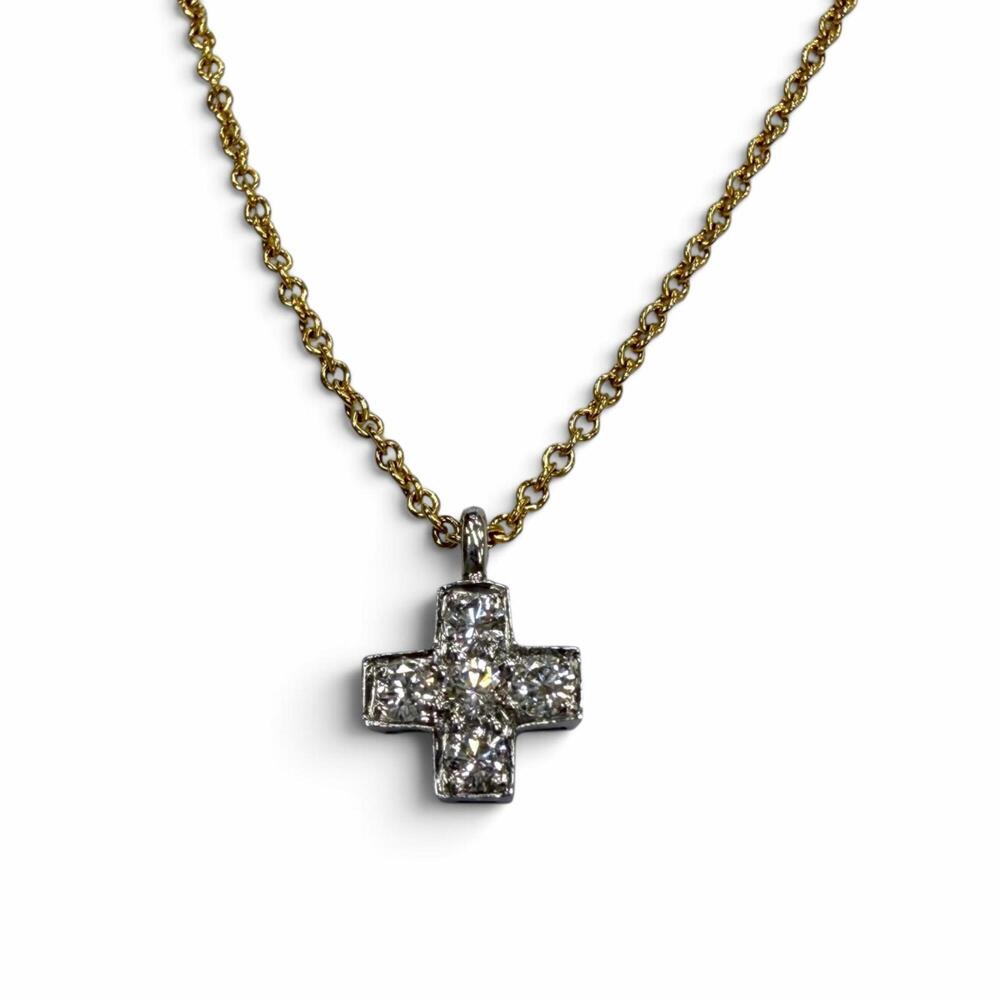 TIFFANY&Co. Tiffany Cruciform 750 (YG) PT950 5P Diamond Chain Necklace, Yello...
